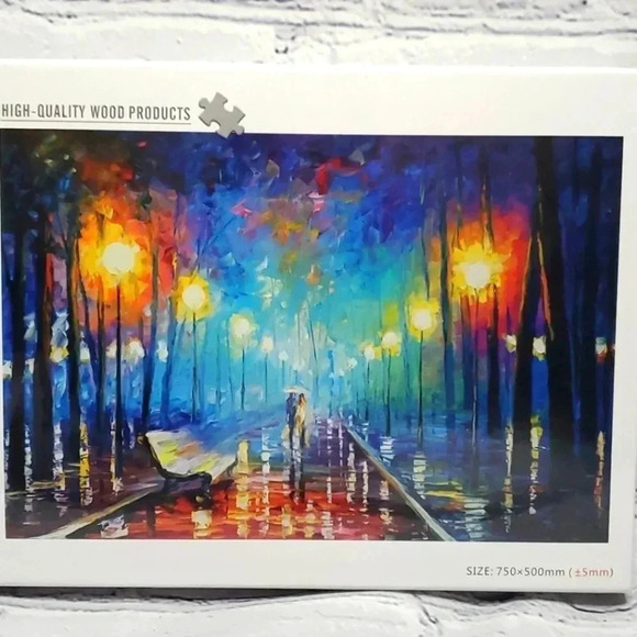Watercolor Puzzle Rainy Night Walk In Park 1000 Jigsaw Puzzle NWT - Picture 4 of 4